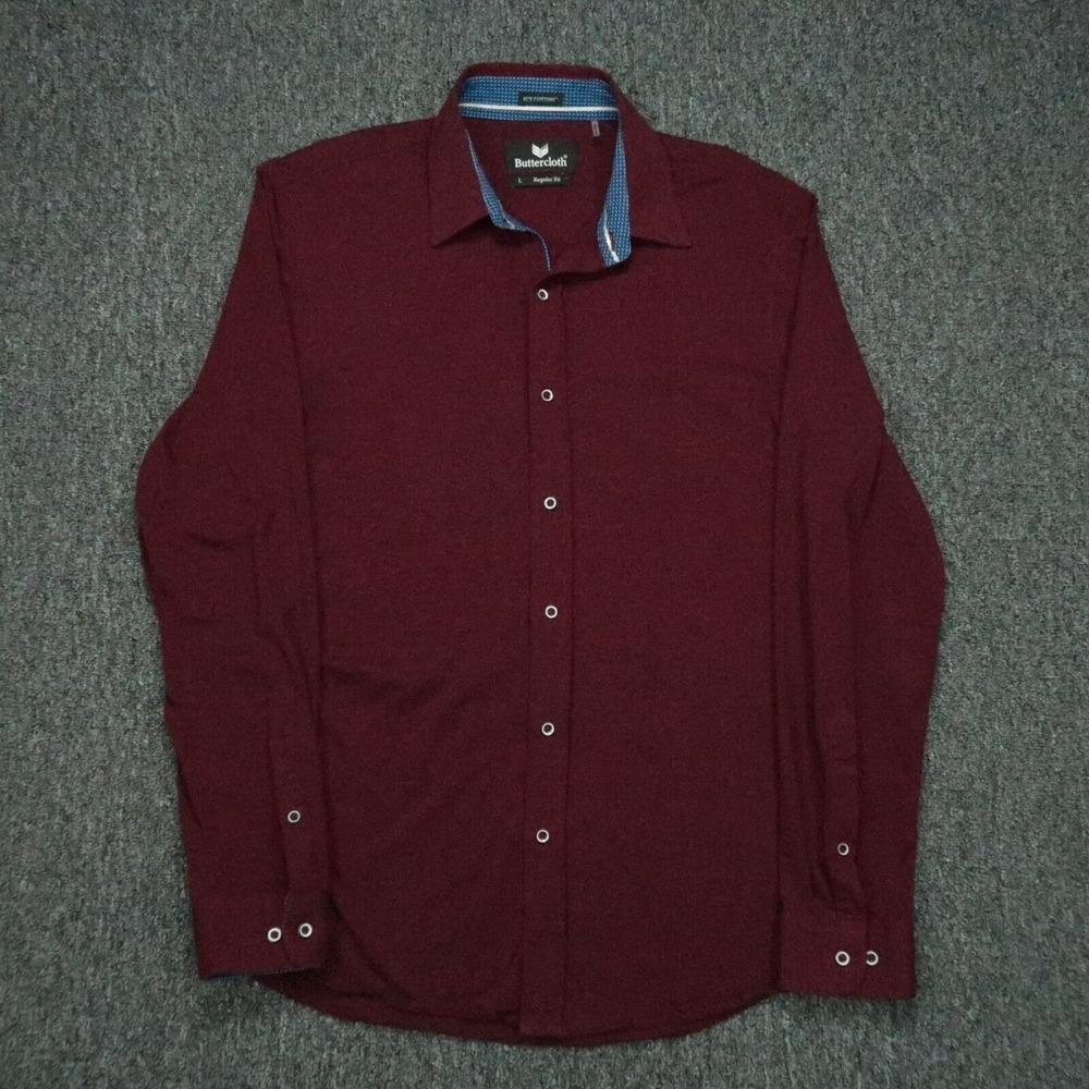 Buttercloth Men's Burgundy Long-Sleeve Button-Down Shirt